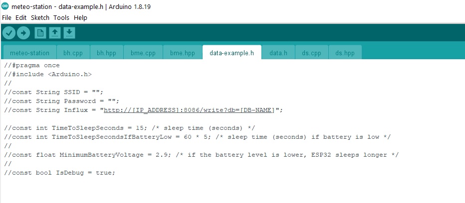 Header file with settings