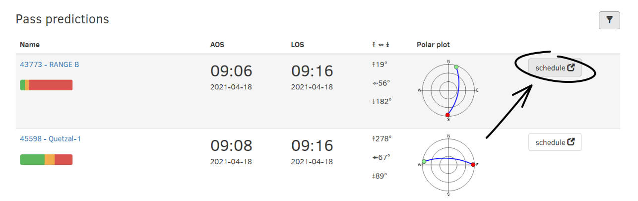 Schedule satellite pass on SatNOGS - step 2